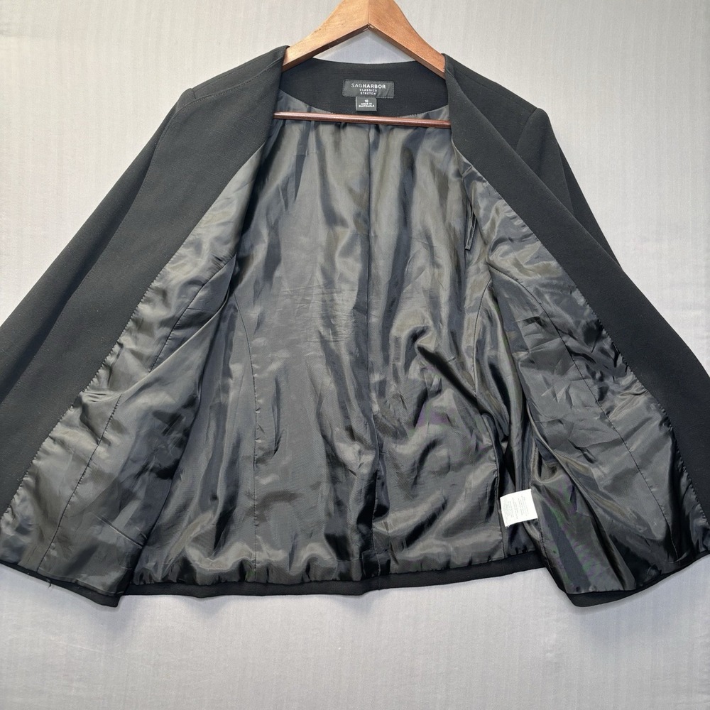 Sag Harbor Officecore Blazer Womens 16 Black Open Front Workwear Minimalist - Picture 11 of 12